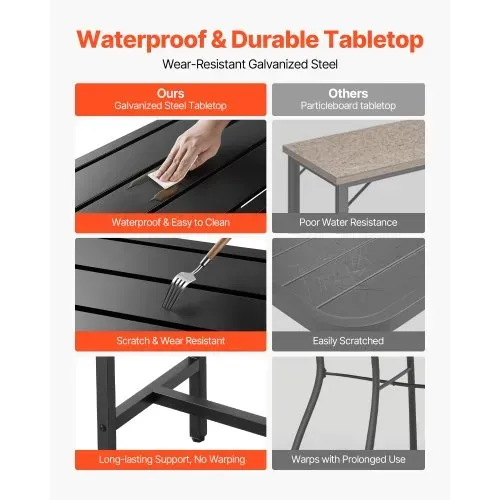 VEVOR Bartisch, 1600 x 375 x 980 mm, Bistrotisch, Stehtisch mit Metallgestell, rechteckige Esstische, Küchentisch, Tresentisch, Partytisch, Gartenmöbel für Balkon, Garten, Poolrand – Bild 3