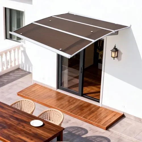 VEVOR Vordach für Haustür 120x100 cm, Pultbogenvordach, Überdachung mit Entwässerung & ABS-Halterung, Regen-, Schnee- & Sonnenschutz, Polycarbonat-Türüberdachung für Veranda & Terrasse, Braun – Bild 7