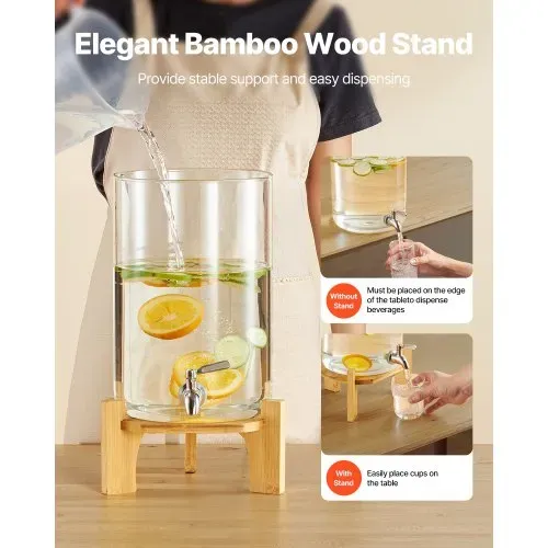VEVOR Getränkespender (1 x 8 L) für Partys Saftspender (aus Glas) mit tropfsicherem Zapfhahn & Holzständer, Wasserspender für Restaurants Partys, Limonade Eistee selbstgemachte Getränke Spender – Bild 4
