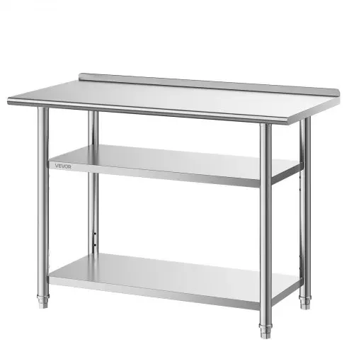 VEVOR Gasto Arbeitstisch 1219x610x864 mm, Edelstahltisch mit 3 Ebenen & Aufkantung & Höhenverstellbaren Ablagen Belastbarkeit Top 245 kg & 2 Unterablagen je 204 kg Vorbereitungstisch für Restaurant – Bild 9