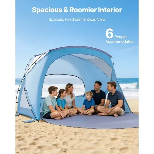 VEVOR Strandmuschel Sonnenschutz für 6 Personen, UPF 50+ Schutz, Tragbares Strandzelt mit Tragetasche & Bodenverankerungen, Stabiler Strandsonnenschirm für Camping Angeln Picknick, Sonnenzelt – Bild 2