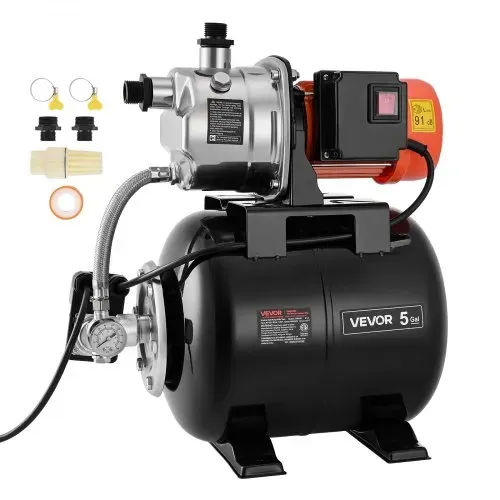 VEVOR Hauswasserwerk 1 PS 3750 L/h Flachbrunnenpumpe mit 1,4-2,8 bar Druckbehälter, für Garten Rasen und Hauswasserversorgung, 39 m Förderhöhe, 8 m Saughöhe, IPX4-Wasserschutz und Manometer – Bild 8