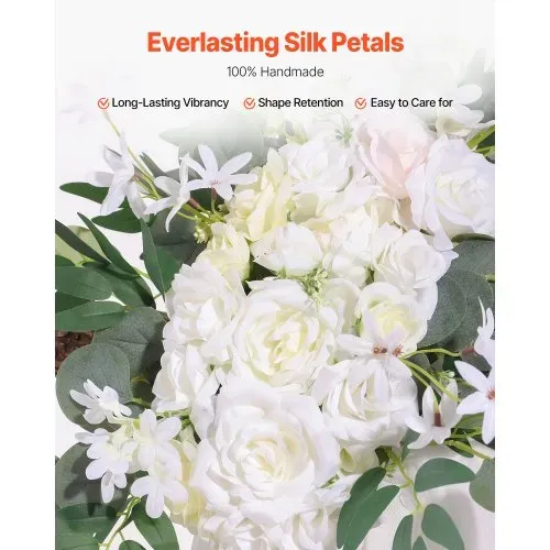 VEVOR Blumenset für Hochzeit Bogen, weiße Blumen für Traubogen mit Vorhängen (3er-Set) – 2 Blumenarrangements, 1 transparente Vorhänge, für Zeremoniensträuße, (Ohne Holzbogenständer) – Bild 3