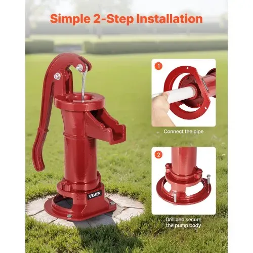 VEVOR Schwengelpumpe Antik Vintage, 7,6 m Förderhöhe, Nostalgiepumpe aus Gusseisen, Brunnenpumpe, Handpumpe, NPT 1-1/4 Zoll Anschluss, Gartenpumpe, für Garten, Teich, Hof, Bauernhof, Rot – Bild 4