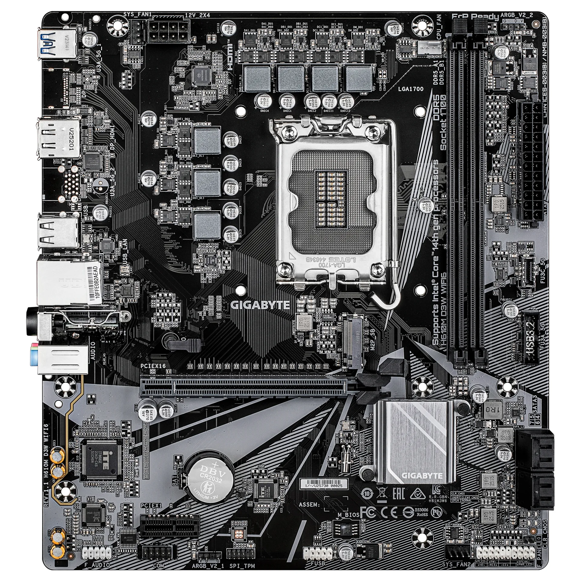 GIGABYTE H610M D3W WIFI6 Mainboard - Unterstützt Intel Core Prozessoren der 14. Generation, 5+1+1 Phasen VRM, bis zu 5600MHz DDR4, 1xPCIe 3.0 M.2, Wi-Fi 6, 1GbE LAN, USB 3.2 Gen 1 – Bild 2