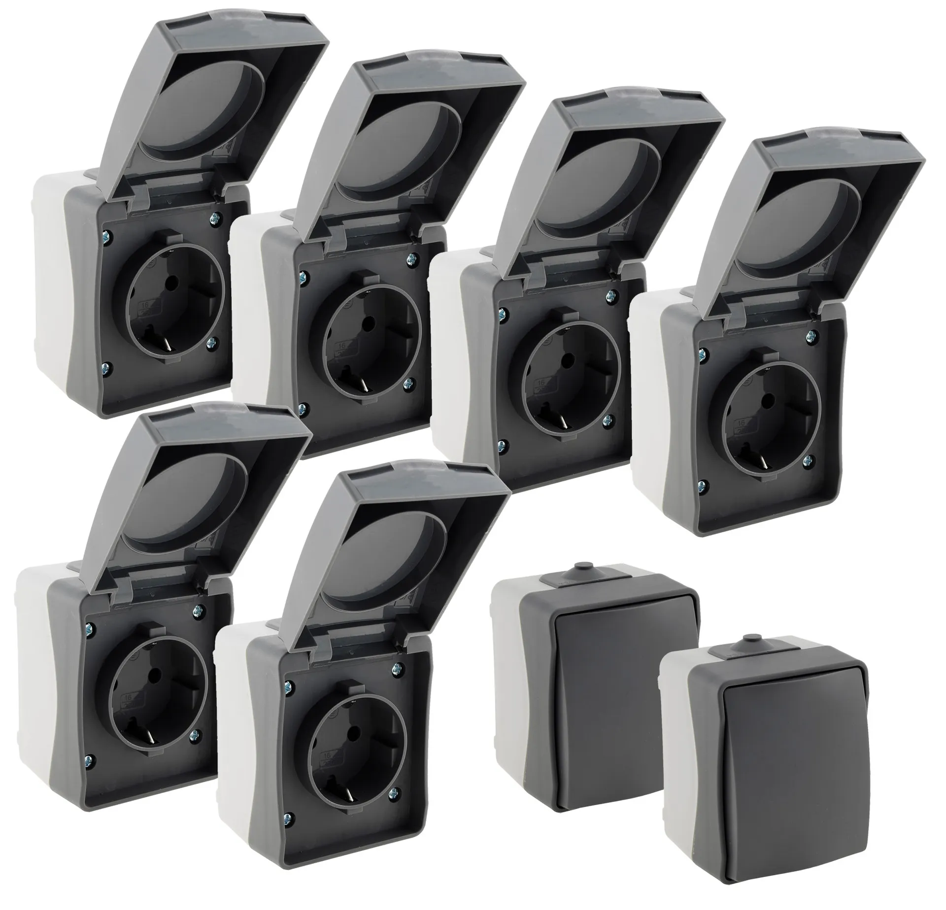 NUQUI Feuchtraum Starter-Kit 8-teilig, IP54, Aufputz, 250V~/ 16A NUQUI Feuchtraum Starter-Kit 8-teilig, IP54, Aufputz, 250V~/ 16A