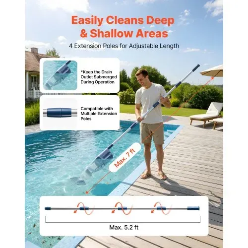 VEVOR Akku-Poolsauger Handpoolsauger Bodensauger Unterwassersauger 100L/min, Poolreiniger für Aufstellpools 60 Minuten Laufzeit Starke Saugkraft für Blätter & Schmutz mit Verlängerungsstange – Bild 4