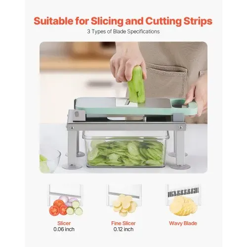 VEVOR Gemüseschneider, Mandolinenschneider, All-in-1-Multischneider mit 9 Klingen, Käsereibe, Zwiebel- & Kartoffelwürfelschneider mit Behälter, Salatspiralschneider, Küchenhelfer & -utensilien – Bild 5