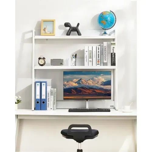 VEVOR Schreibtisch Bücherregal 2-stufiger Organizer (95 x 32 x 90 cm) Tischregale Organizer Ausstellungsregal aus Spanplatten + Melaminpapier + Q195A, Regal mit rutschfesten Füßen, Büro Weiß – Bild 6