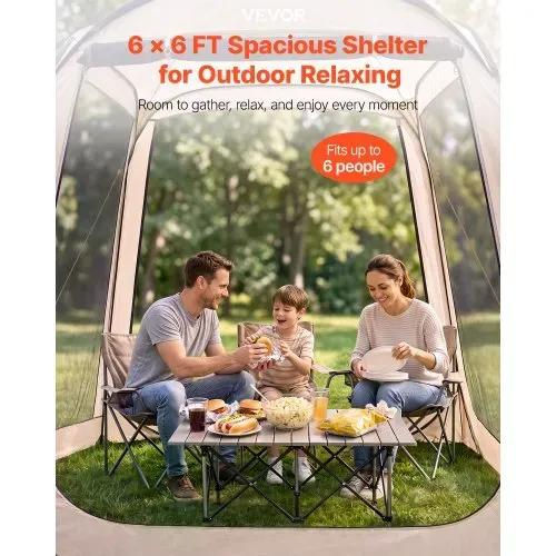 VEVOR Campingzelt, 182,88x182,88x219,4 cm, Partyzelt für 4-6 Personen, Pop Up Zelt mit Tragetasche, Netz-Seitenwänden und Heringen, für Garten, Terrasse und Outdoor-Aktivitäten, Beige – Bild 2