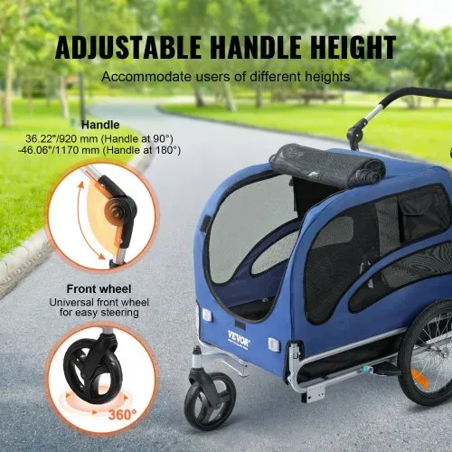 VEVOR Hundeanhänger 45 kg 2in1 Fahrradanhänger Kohlenstoffstahl + 600D Oxford-Gewebe + PP faltbar 1440 x 725 x 845 mm als Anhänger 1320 x 725 x 920 mm als Kinderwagen Hundebuggy Jogger Anhänger Blau – Bild 2
