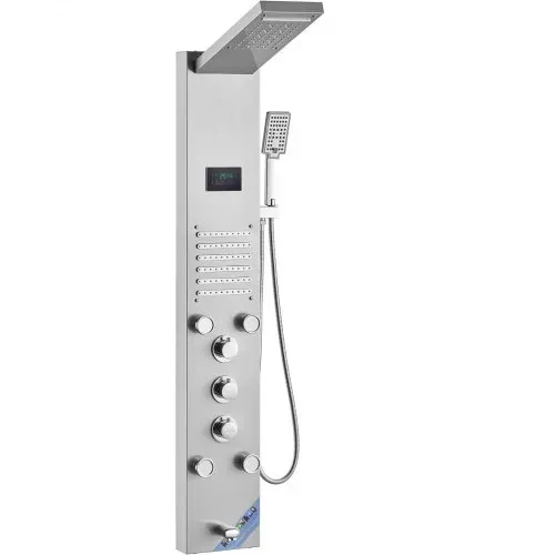VEVOR Duschpaneelsystem, 6 Duschmodi, LED- und Bildschirm-Wasserkraft-Duschpaneelturm, Regenfall, Wasserfall, 5 Massagedüsen, Wannenauslauf, Handbrause, wandmontiertes Duschset aus Edelstahl – Bild 10