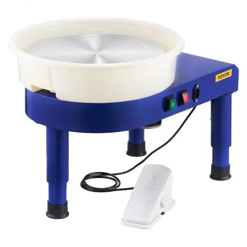 VEVOR Töpferscheibe Keramik-Radformmaschine mit Pedal & verstellbaren Hebefüßen & abnehmbarem Becken (35 cm) 60–300 U/min Drehzahl, komplettes Werkzeug Zubehör Set für Handwerk Heimwerken blau – Bild 10