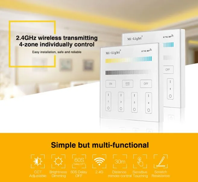 MiBoxer T2 LED Fernbedienung Smart Panel dual white (CCT) 4-Zonen – Bild 3