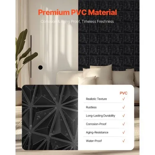 VEVOR 3D-Wandpaneele, 33er-Set 30x30 cm PVC-Moderne minimalistische Wandverkleidung, 2,97 m², Wanddeko, Inneneinrichtung für Decke, Schlafzimmer, Wohn- und Spielzimmer, Mattschwarz – Bild 3