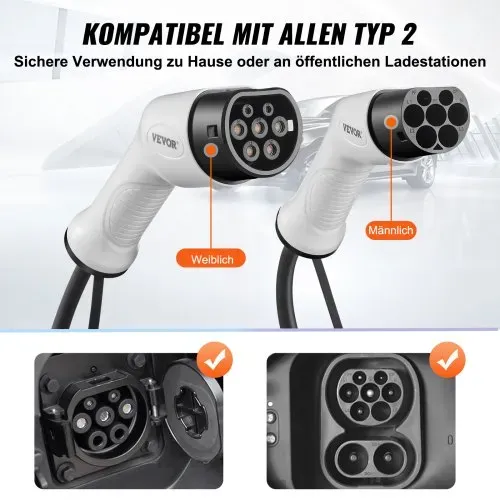 VEVOR Typ2 Ladekabel für Elektroauto/Hybrid EV Ladekabel E-Autoladekabel Wallbox 22kw TPU-Ladekabel 5m Kabellänge 3-Phase AC 380V Typ2 auf Typ2 Wasser-/Staubdicht Mit allen Typ-2-Modellen Kompatibel – Bild 2