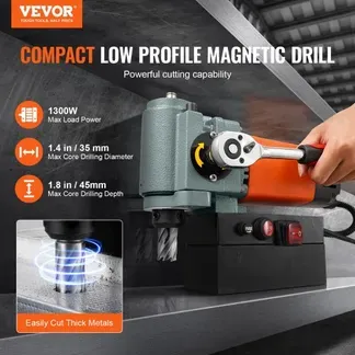 VEVOR Magnetbohrmaschine, Kernbohrmaschine 1300 W, flache tragbare Magnetbohrmaschine mit Kühlvorrichtung und Überlastschutz, Magnetpresse für Geräteinstallation, Industrie, Metallbearbeitung, Orange VEVOR Magnetbohrmaschine, Kernbohrmaschine 1300 W, flache tragbare Magnetbohrmaschine mit Kühlvorrichtung und Überlastschutz, Magnetpresse für Geräteinstallation, Industrie, Metallbearbeitung, Orange