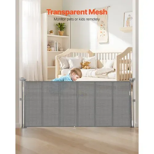 VEVOR einziehbares Babygitter 87 cm hoch, ausziehbar bis 180 cm breit, Gitter für Kinder oder Haustiere, Netzmaterial, einfach zu installieren, für Innentreppen Türen Flure Spielzimmer Grau – Bild 3