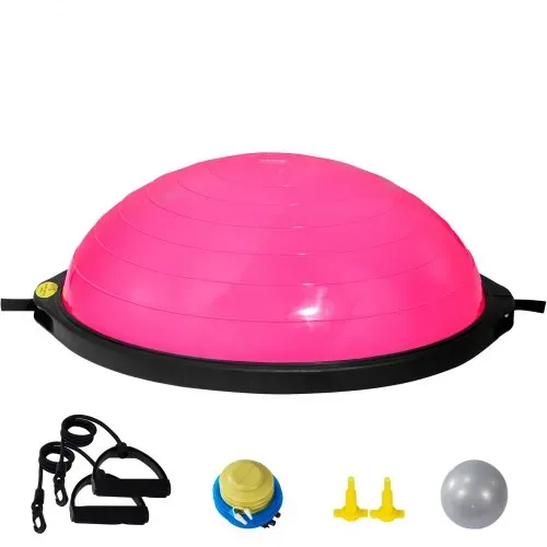 VEVOR Halb-Gymnastikball-Trainer, 66 cm Balance-Ball-Trainer, 680 kg Tragkraft Stabilitätsball, Yoga-Ball mit Widerstandsbändern & Fußpumpe, Yogaball Kraft-Fitnessball im Heim-Fitnessstudio, Rosa – Bild 8