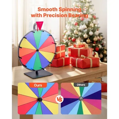 VEVOR Glücksrad Drehrad (305 mm) 12 Slots Glücksrad mit Ständer, Lotteriespiele Gewinn-Roulette mit Tafelschwamm und 2 Markern, 6 Farben, Spinning Prize Wheel ideal für Party Kneipe Messe – Bild 2