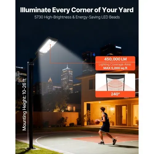 VEVOR Solar Straßenlaterne 450000LM, Straßenlampe 8000W, Solarleuchte mit Dämmerungssensor, LED-Flutlicht mit Bewegungsmelder, IP67 wasserdichte Außenbeleuchtung, für Einfahrt & Hof, 2er-Pack VEVOR Solar Straßenlaterne 450000LM, Straßenlampe 8000W, Solarleuchte mit Dämmerungssensor, LED-Flutlicht mit Bewegungsmelder, IP67 wasserdichte Außenbeleuchtung, für Einfahrt & Hof, 2er-Pack