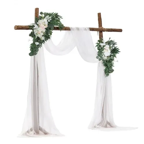 VEVOR Blumenset für Hochzeit Bogen, weiße Blumen für Traubogen mit Vorhängen (4er-Set) – 2 Blumenarrangements, 2 transparente Vorhänge, für Zeremoniensträuße, Empfangshintergrunddekoration – Bild 10