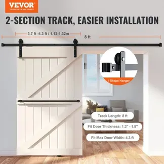 VEVOR 244cm Schiebetürbeschlag I-förmig Schiebetürsystem mit 2-teiligen Schienen 150kg Tragfähigkeit Laufschiene Ideal für Schiebetüren mit Türstärke von 32-45mm, Türbreite von 1,12-1,32m VEVOR 244cm Schiebetürbeschlag I-förmig Schiebetürsystem mit 2-teiligen Schienen 150kg Tragfähigkeit Laufschiene Ideal für Schiebetüren mit Türstärke von 32-45mm, Türbreite von 1,12-1,32m