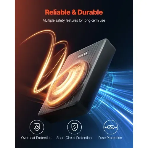 VEVOR Untersitz Auto Subwoofer 300 W 254 mm schlanker Auto Subwoofer mit Stromversorgung, Subsystem mit eingebautem Verstärker, Hoch-/Niedrigpegel-Eingang und Lautstärkeregler für SUVs Lkws – Bild 4