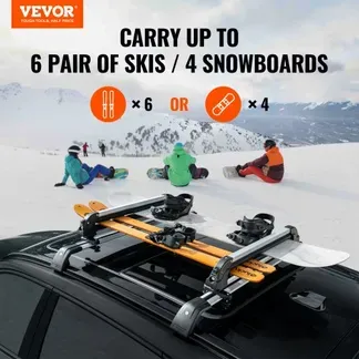 VEVOR Ski- und Snowboard-Dachträger, 31,7 Zoll Universal-Skiträger für Autodächer, passend für die meisten Querträger, für den Transport von bis zu 6 Paar Ski oder 4 Snowboards, Aluminium-Snowboard-Skiträger mit Schloss und Gummipolsterung VEVOR Ski- und Snowboard-Dachträger, 31,7 Zoll Universal-Skiträger für Autodächer, passend für die meisten Querträger, für den Transport von bis zu 6 Paar Ski oder 4 Snowboards, Aluminium-Snowboard-Skiträger mit Schloss und Gummipolsterung