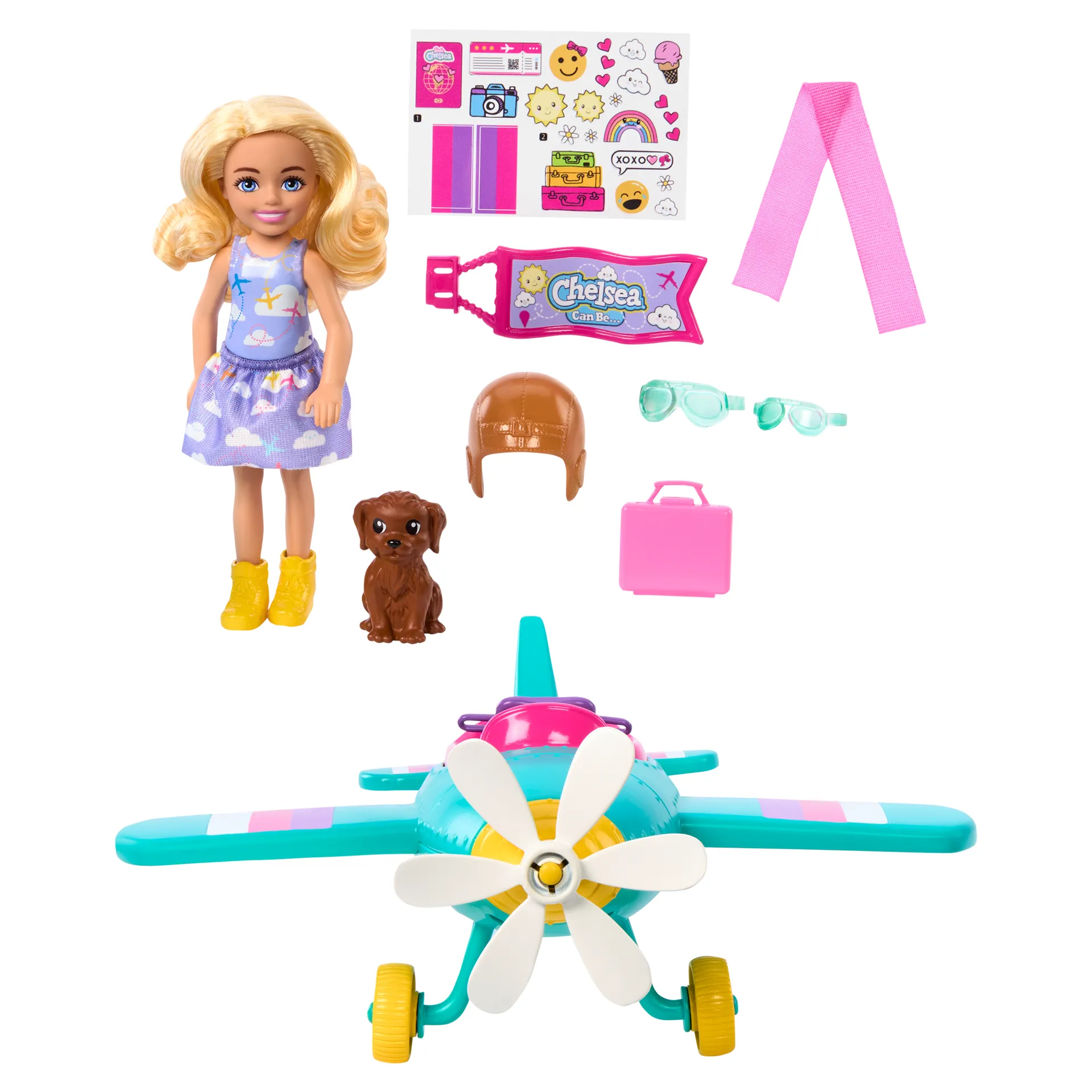 Barbie Chelsea -Spielset aus Puppe und Flugzeug, Zweisitzerflugzeug mit Drehpropeller und 7 Zubehörteilen – Bild 5