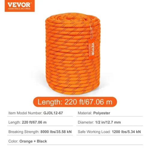 VEVOR Arborist Baumkletterseil doppelt geflochten Polyester 1,27 cm x 67 m – Bild 6