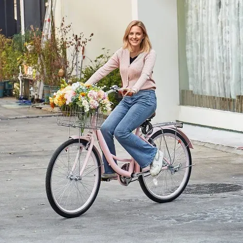 VEVOR Cruiser Fahrrad (Reifendurchmesser 660,4 mm) Beach Fahrrad mit großem Korb & Gepäckträger, Cruiser-Fahrrad mit verstellbarem Sitz, für Radfahren & Trainieren & Einkaufen Rosa – Bild 7