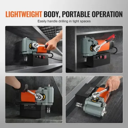 VEVOR Magnetbohrmaschine, Kernbohrmaschine 1300 W, flache tragbare Magnetbohrmaschine mit Kühlvorrichtung und Überlastschutz, Magnetpresse für Geräteinstallation, Industrie, Metallbearbeitung, Orange – Bild 2