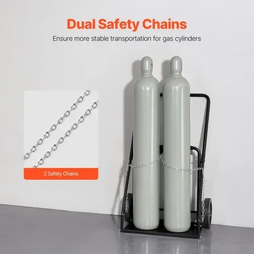 VEVOR Schweißflaschenwagen, Sauerstoff-Acetylen-Tankwagen mit 200 kg statischer Tragkraft, 25,4 cm Vollrädern & Sicherheitsketten zur Tanklagerung, für doppelte Gasflaschen mit 31,8 cm Durchmesser – Bild 5