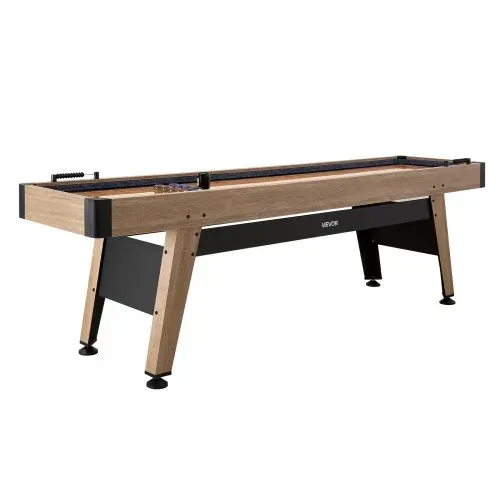 VEVOR Shuffleboard-Tisch 2,7 m mit 8 Pucks für das Spielzimmer zu Hause, Kratzfeste Spielfläche für Flüssiges und Schnelles Puckspiel, Sockelbeine mit Nivellierfüßen für Stabilität, Wachs und Bürste – Bild 9
