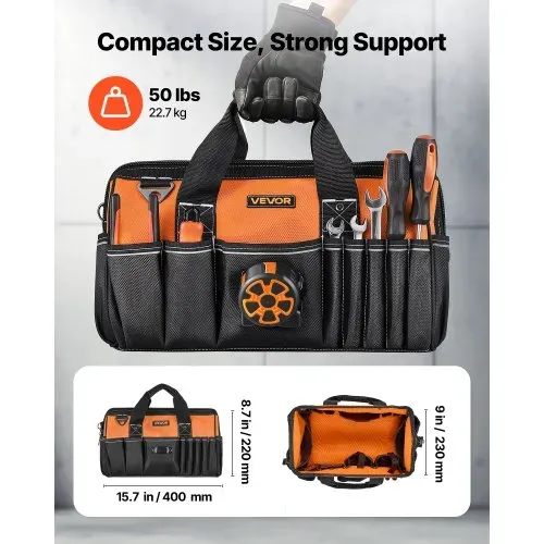 VEVOR Werkzeugtasche 40x23x22cm, Aufbewahrungstasche mit 14 Innen- & 19 Außenfächern, Wasserfester Werkzeug-Organizer aus Polyester mit Schultergurt & Reißverschluss, Werkzeugbeutel für Handwerker – Bild 2