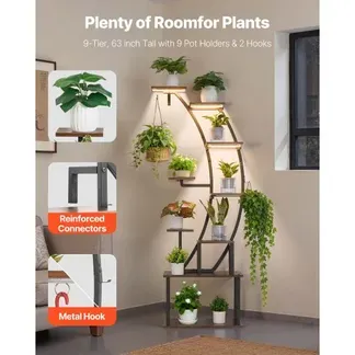 VEVOR Pflanzenständer mit Wachstumslicht, Blumentreppe mit 9 Ebenen, Blumenständer aus Metall, 3 Timer- & 10 Helligkeitsstufen, Blumenregal für die Dekoration von Wohnzimmer & Balkon, 62x28x160 cm VEVOR Pflanzenständer mit Wachstumslicht, Blumentreppe mit 9 Ebenen, Blumenständer aus Metall, 3 Timer- & 10 Helligkeitsstufen, Blumenregal für die Dekoration von Wohnzimmer & Balkon, 62x28x160 cm