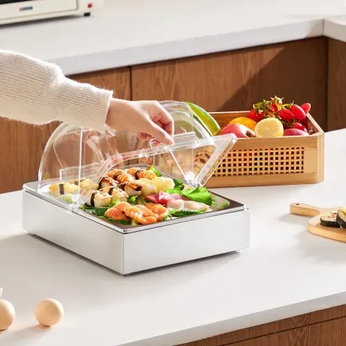 VEVOR Servierbehälter Buffet-Behälter Gastronormbehälter aus Edelstahl (1 Behälter), Präsentationsständer Serviertablett mit transparentem Deckel & 3 Eiswürfelschalen für Restaurant Küche – Bild 7