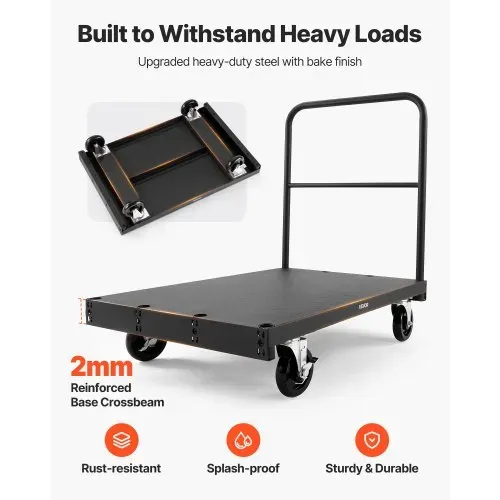 VEVOR Plattenwagen, 816 kg Tragkraft, 2-in-1 Rollenwagen mit 360° Lenkrollen, 914x610 mm Plattformwagen mit 3 seitlichen Handläufen, Transporthilfe für Fabrik, Lager, Garage, Schwarz – Bild 5