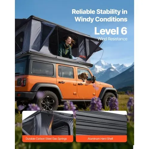 VEVOR Autodachzelt Hartschalen für 2-3 Personen, Campingzelt aus Aluminium mit Dreifarbiger LED-Beleuchtung & 2 Fenstern, Wasserfest & Windicht, für Jeep SUV Pickup 212 x 132 x 95 cm (Aufgeklappt) – Bild 2
