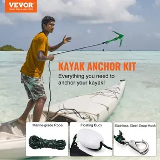 VEVOR Kajak-Ankerset, 3,5 lbs Paddle Board-Ankerset mit 8 m Seil und Boje, Faltbarer Kleiner Bootsanker mit Aufbewahrungstasche und Karabinerhaken, Kajak-Zubehör für Kajaks, Kleine Boote, Kanus VEVOR Kajak-Ankerset, 3,5 lbs Paddle Board-Ankerset mit 8 m Seil und Boje, Faltbarer Kleiner Bootsanker mit Aufbewahrungstasche und Karabinerhaken, Kajak-Zubehör für Kajaks, Kleine Boote, Kanus