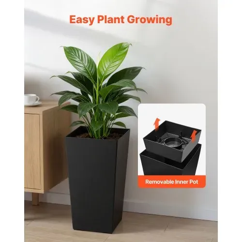 VEVOR Pflanztopf 300x300x550 mm 2er-Set, Blumentopf, Blumenkübel, PP-Pflanzgefäß, Planzkübel, Pflanzkasten mit Innentopf, Geeignet für Zimmer- & Gartenpflanzen, Schwarz – Bild 4