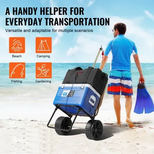 VEVOR Strandkarre Bollerwagen Sandwagen, Strandwagen 31 kg Tragkraft, Zusammenklappbarer Sandwagen aus Stahl, 380 x 386 mm Handwagen Robuster Wagen für den Strand Gerätewagen – Bild 5