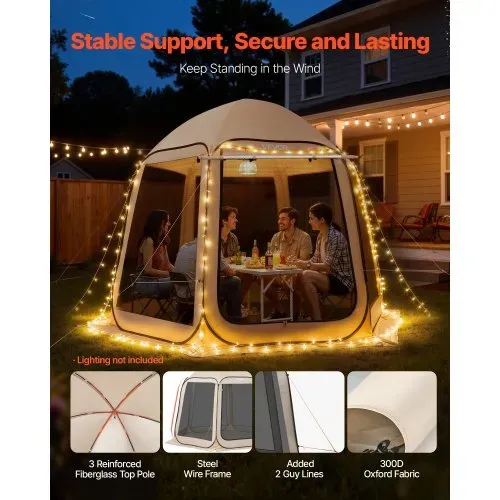 VEVOR Campingzelt, 304,8 x 280,4 cm, Pop-up-Zelt mit ausziehbarer Markise, tragbares Partyzelt für 4–8 Personen mit Tragetasche und Seitenwänden, für Terrasse und Outdoor-Aktivitäten, Beige – Bild 4