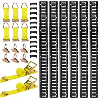 VEVOR E-Track-Zurrschienen-Set, 6er-Pack 1,5 m, 26-tlg. Zubehör, inkl. 2 Ratschengurten & 6 O-Ringen & 6 Zurrgurten mit D-Ring & 12 Endkappen, für Garagen, Lieferwagen, Anhänger, Motorräder VEVOR E-Track-Zurrschienen-Set, 6er-Pack 1,5 m, 26-tlg. Zubehör, inkl. 2 Ratschengurten & 6 O-Ringen & 6 Zurrgurten mit D-Ring & 12 Endkappen, für Garagen, Lieferwagen, Anhänger, Motorräder
