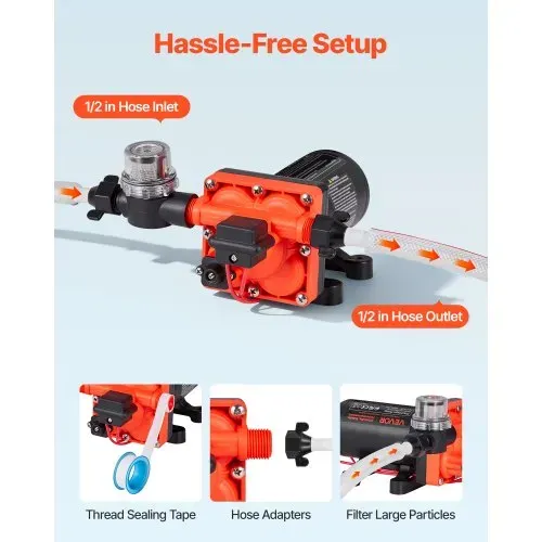 VEVOR Membranpumpe, 12 V DC, 22,7 L/min, selbstansaugende 4-Kammer-Membranwasserpumpe mit automatischem Druckschalter, 4,8 bar Druck, für Wohnmobil, Wohnwagen, Schiff, Yacht, Autowäsche – Bild 3