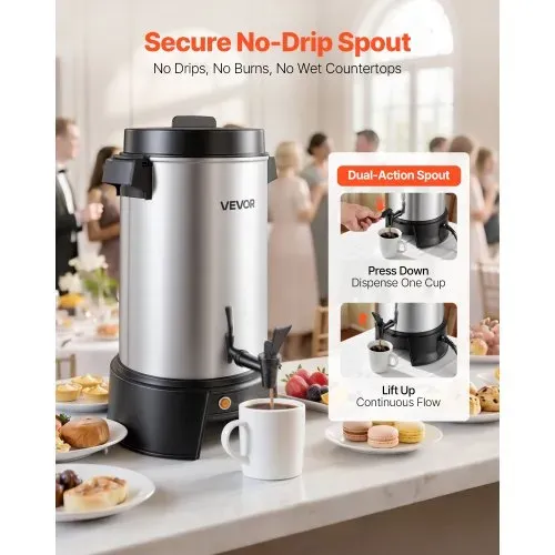 VEVOR Gewerblicher Heißgetränkespender für Kaffee 6,3 L 42 Tassen 1190 W, Heißwasserspender mit Tropffreiem Wasserhahn, Automatischer Temperaturregelung, für Catering, Partys, Kirchen und Restaurants – Bild 4