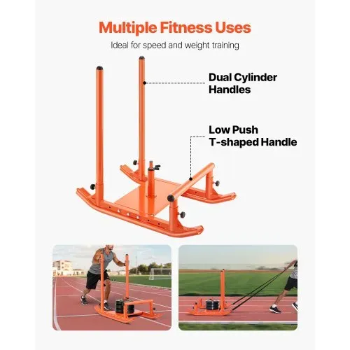 VEVOR Gewichtsschlitten Kraftschlitten Krafttrainingsschlitten zur Verbesserung der Geschwindigkeit bei sportlichen Übungen, Fitnessgerät mit Griff, Kompatibel mit 25/51 mm Gewichtsscheiben, Orange – Bild 2