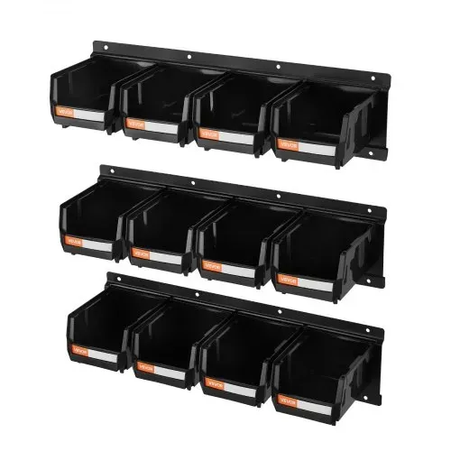 VEVOR Stapelboxen Wandmontage, 137x105x75mm (12er-Pack) & 3 Metallschienen, Sichtlagerboxen für Schrauben, Muttern, Bolzen, Nägel, Werkzeug-Organizer für Werkstatt, Bastelraum, Garage, Schwarz – Bild 10