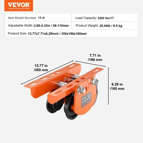 VEVOR Electric Hoist Manual Trolley 1 t 2.68 – Bild 6